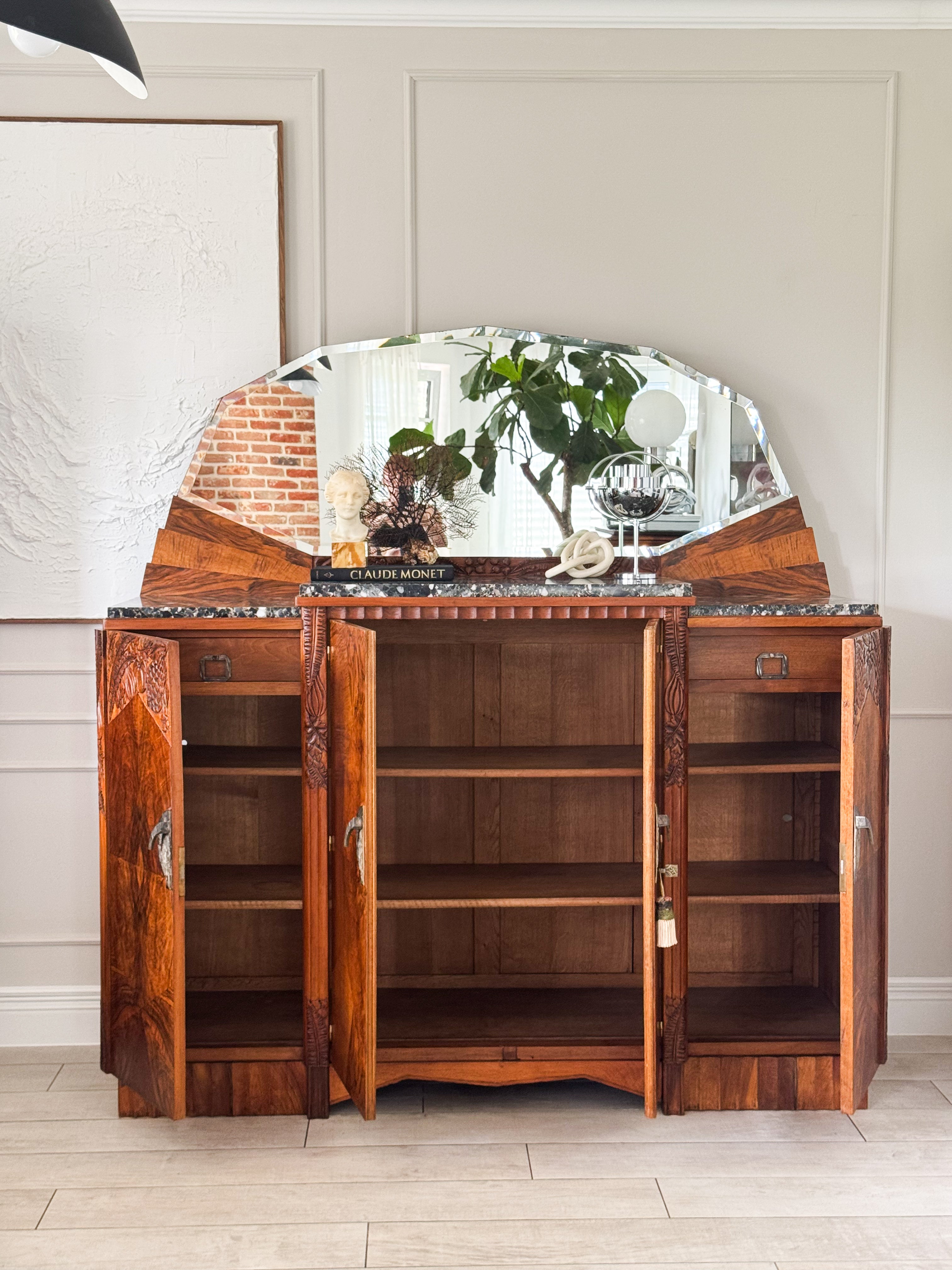 DREAMLIKE ART DECO DRESSING TABLE WITH MARBLE TOP WALNUT