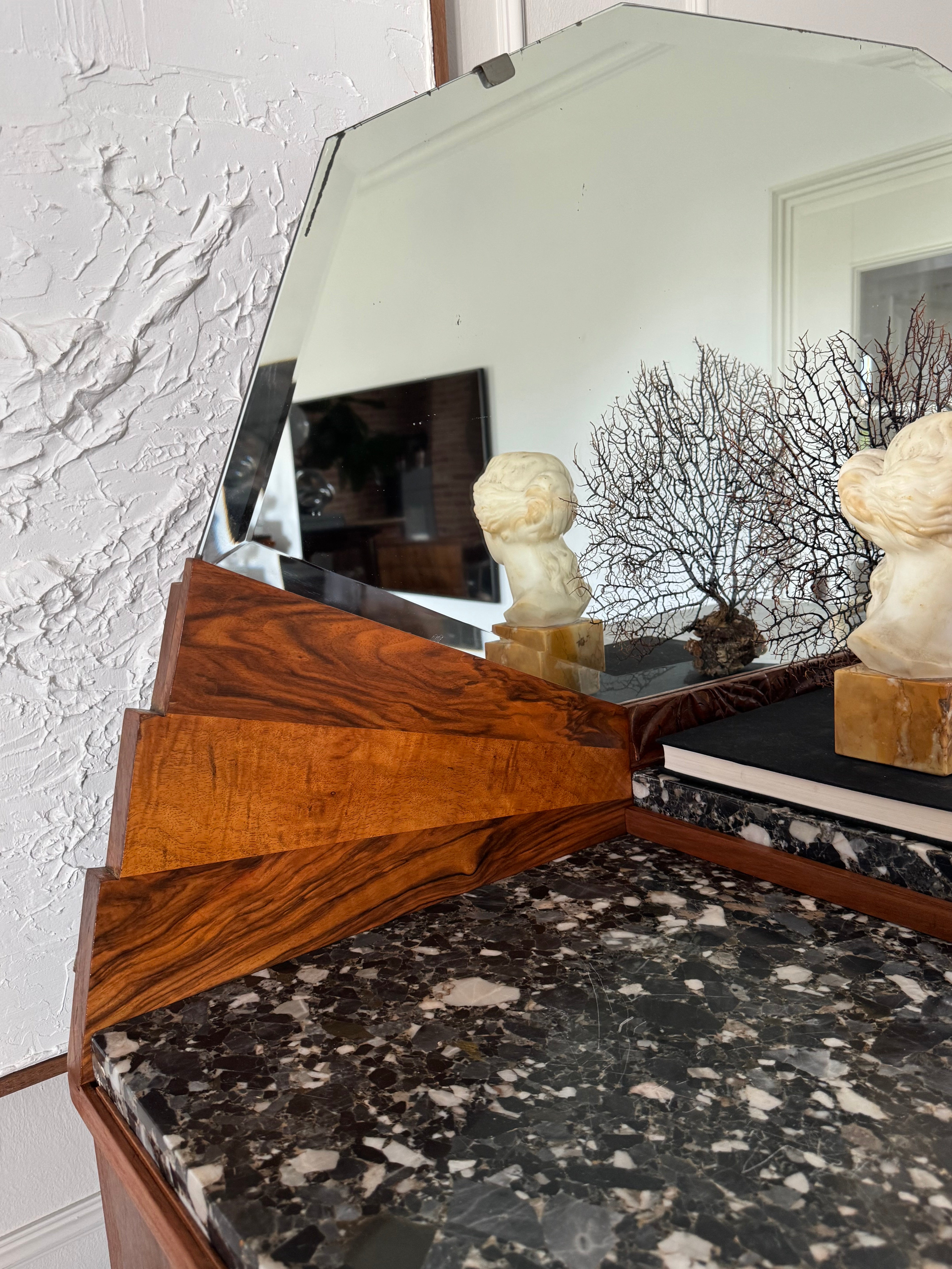 DREAMLIKE ART DECO DRESSING TABLE WITH MARBLE TOP WALNUT