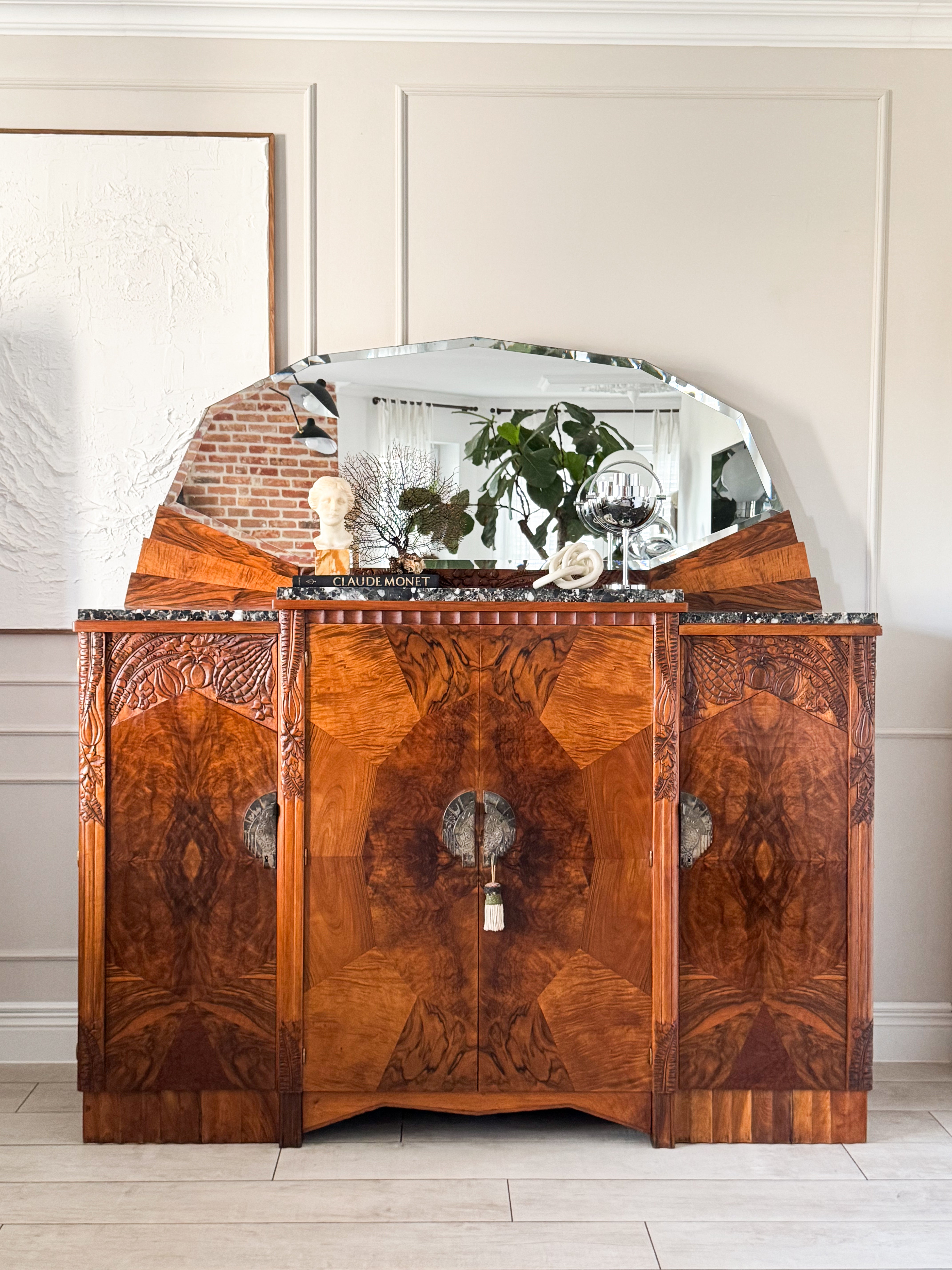 DREAMLIKE ART DECO DRESSING TABLE WITH MARBLE TOP WALNUT