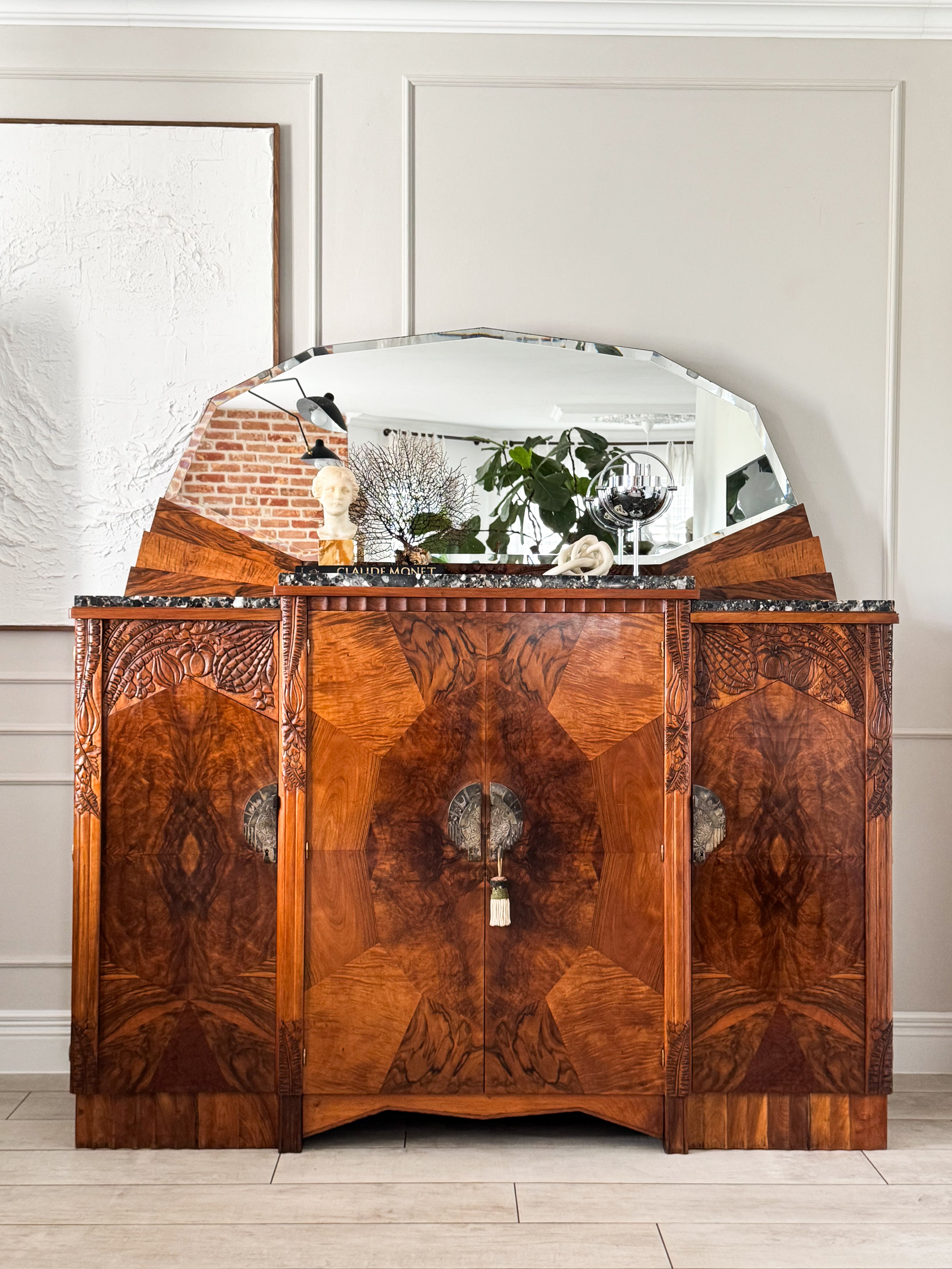 DREAMLIKE ART DECO DRESSING TABLE WITH MARBLE TOP WALNUT