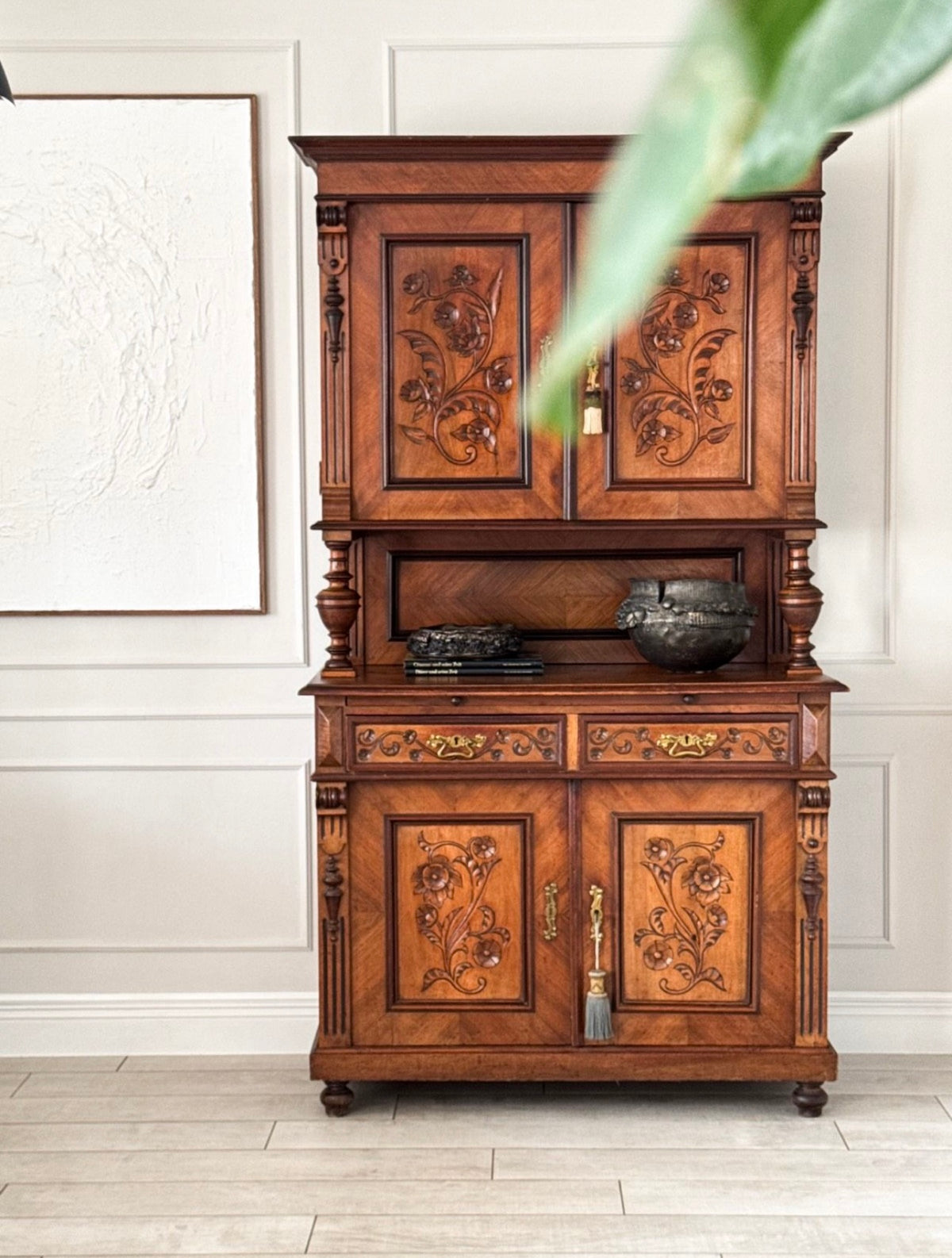 Antique Art Nouveau walnut buffet cabinet