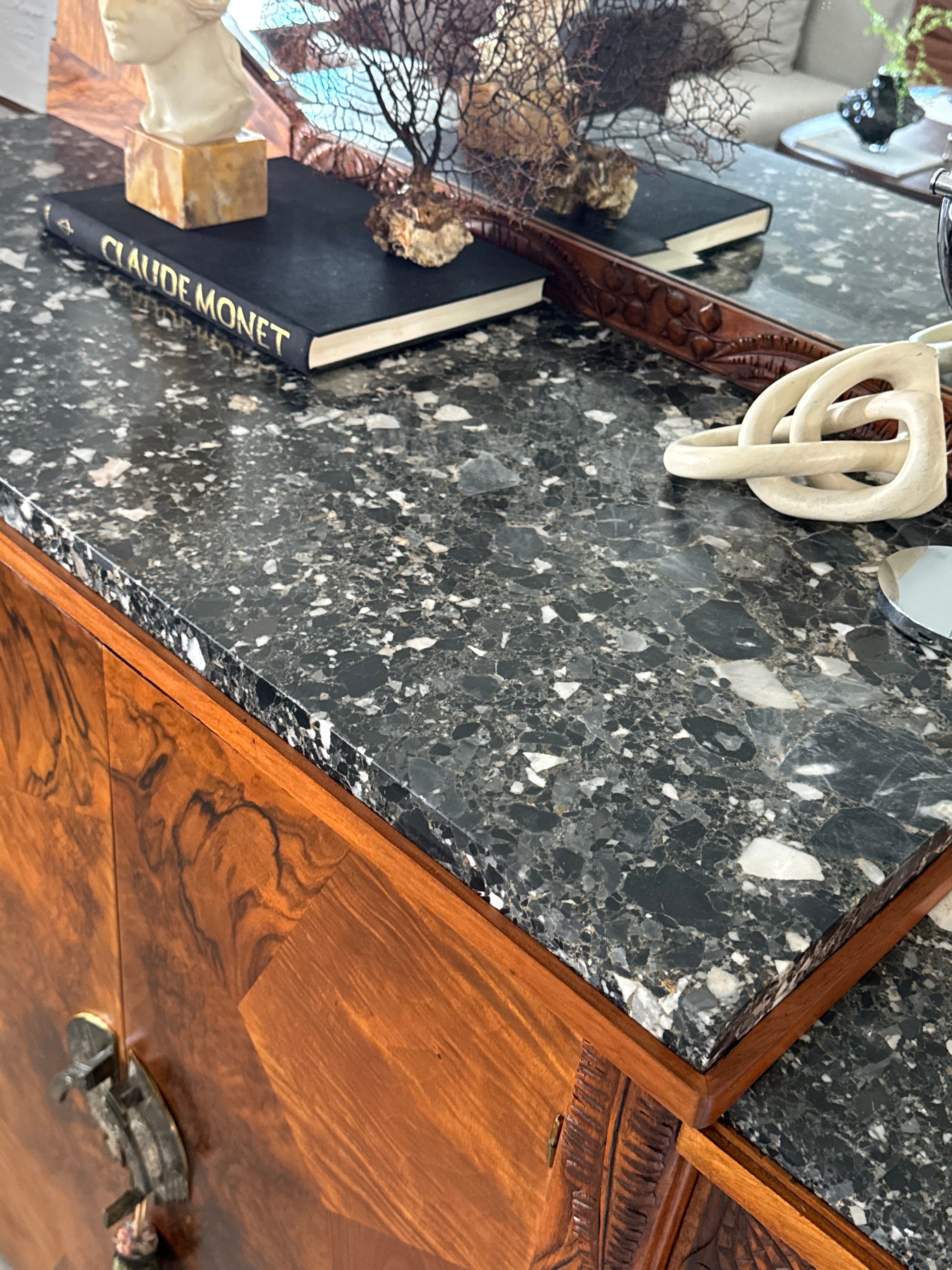 DREAMLIKE ART DECO DRESSING TABLE WITH MARBLE TOP WALNUT