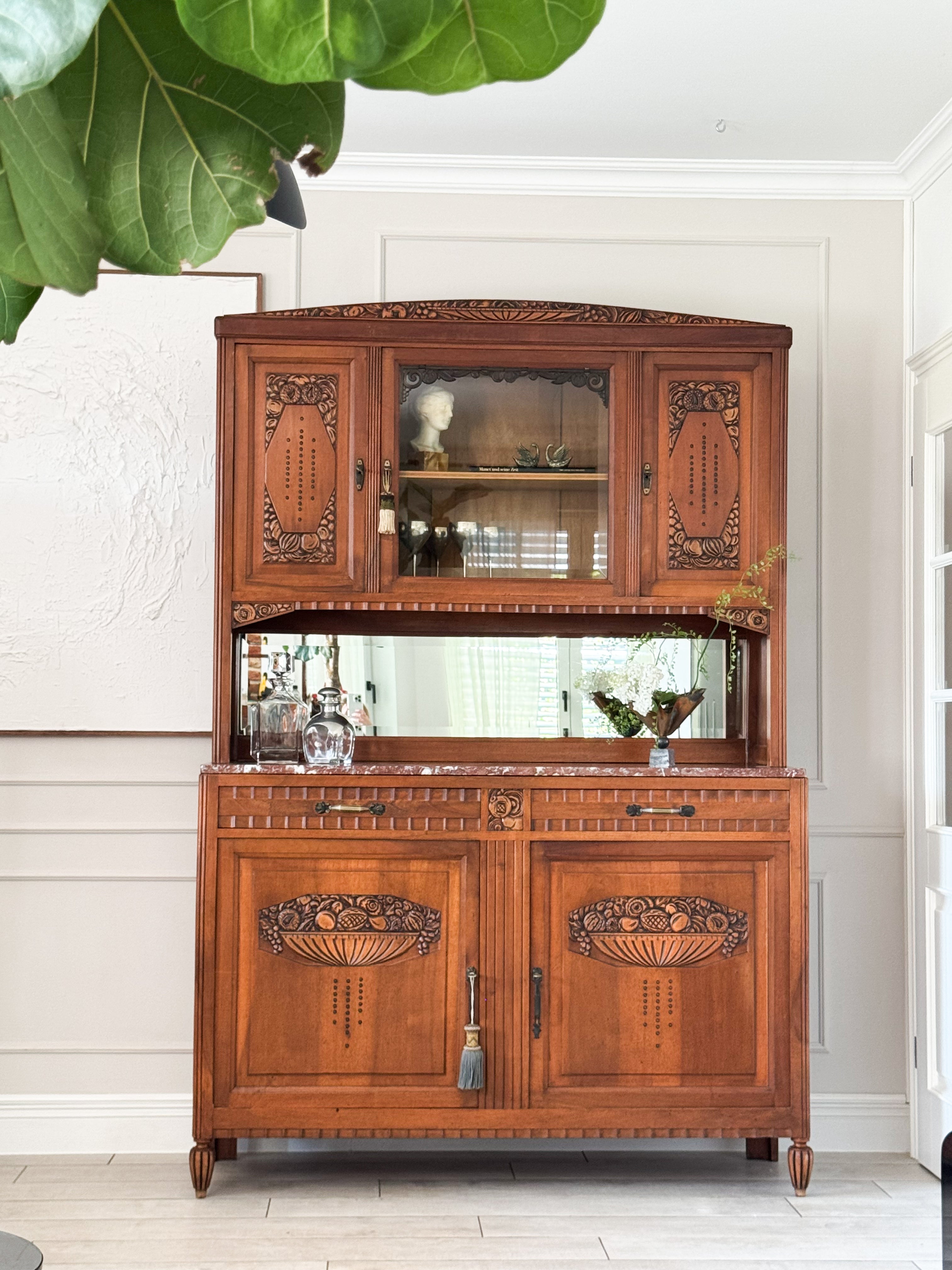 ANTIKER JUGENDSTIL BUFFETSCHRANK MIT MARMORPLATTE