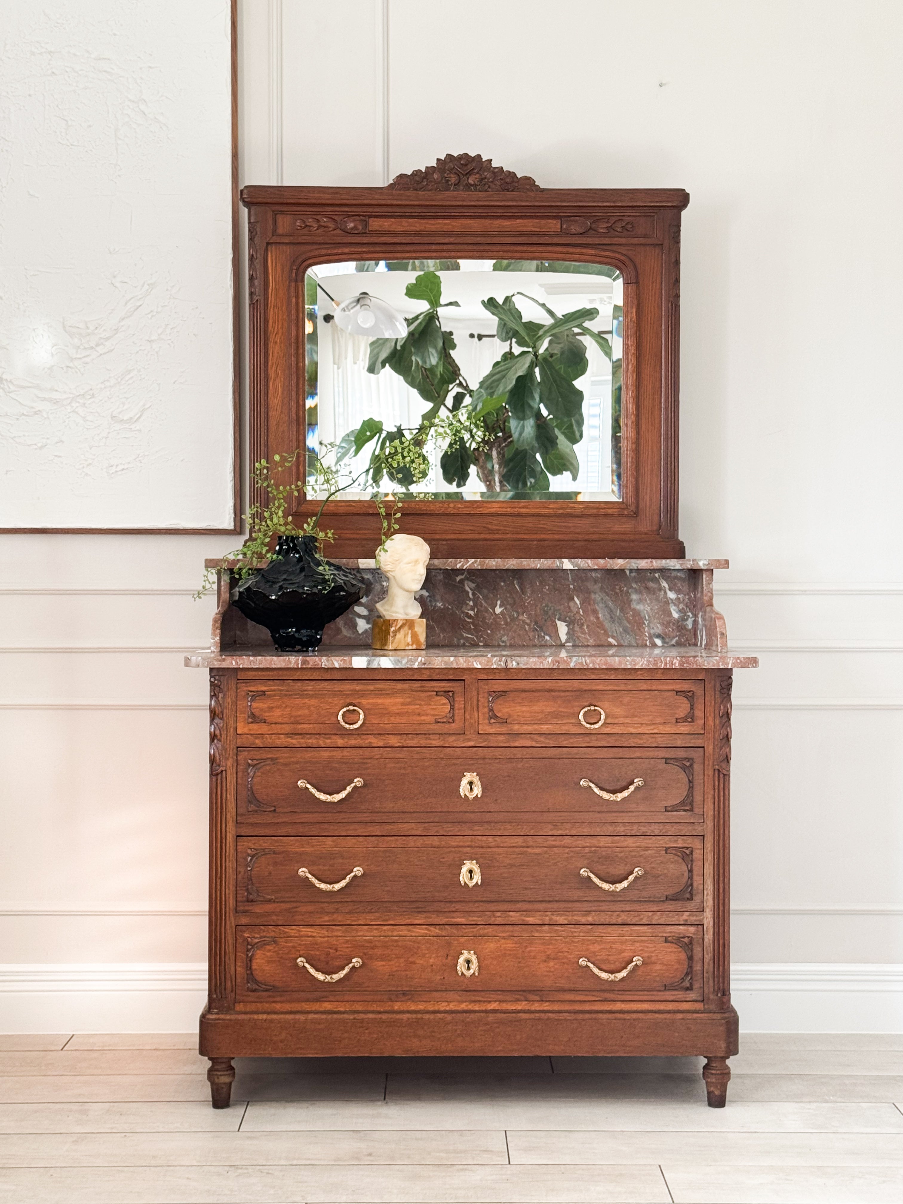 HÜBSCHE ANTIKE SPIEGELKOMMODE MIT MARMORPLATTE