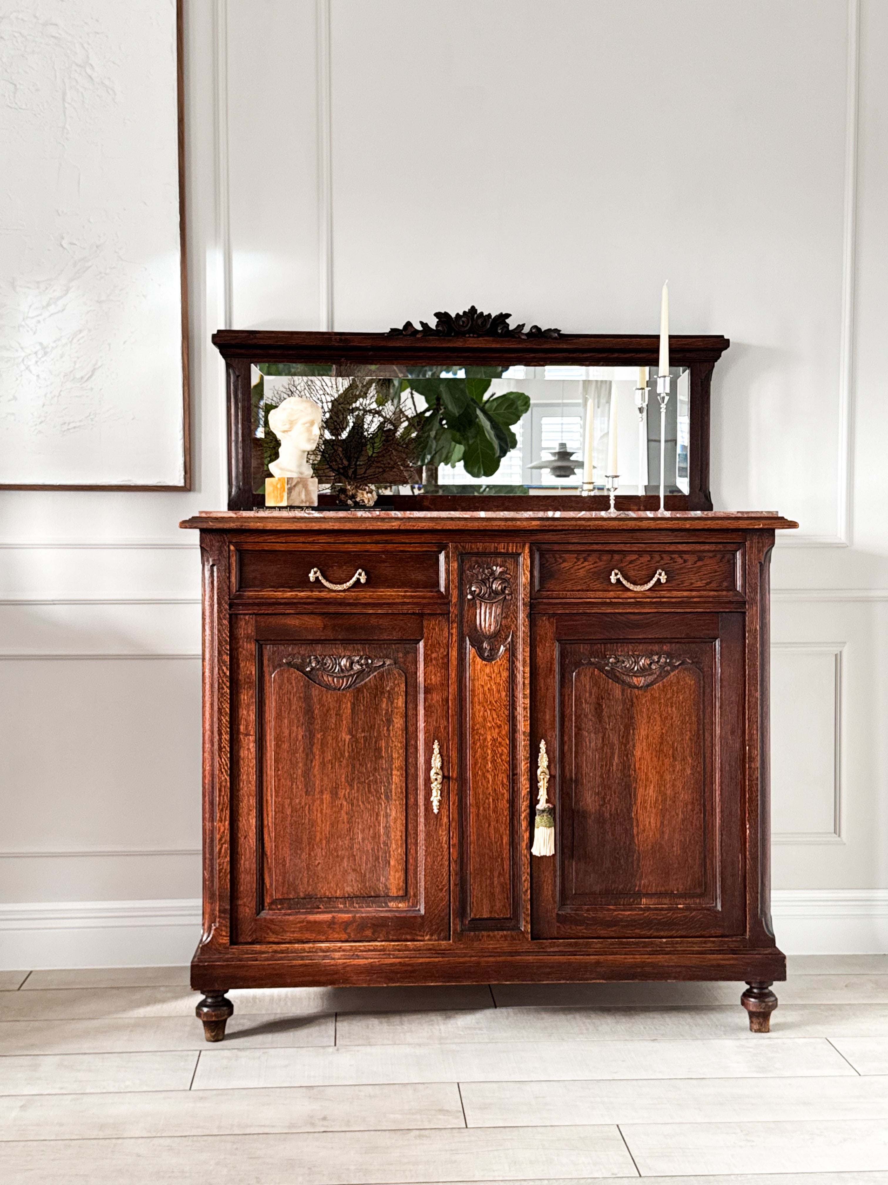 ANTIKE FRANZÖSISCHE SPIEGELKOMMODE MIT MARMORPLATTE