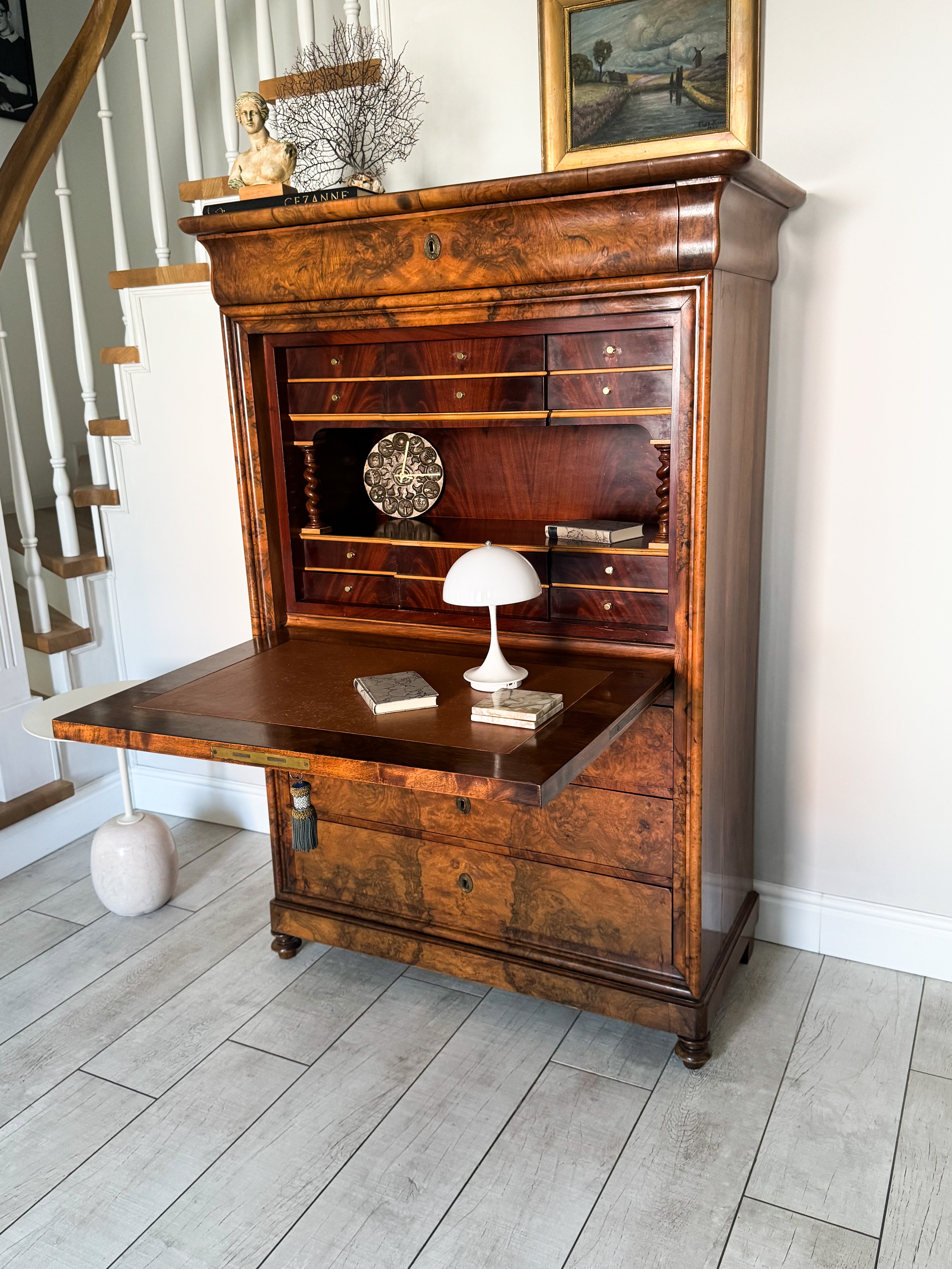 ANTIKER BIEDERMEIER SEKRETÄR NUSSBAUM SCHÖNE MASERUNG
