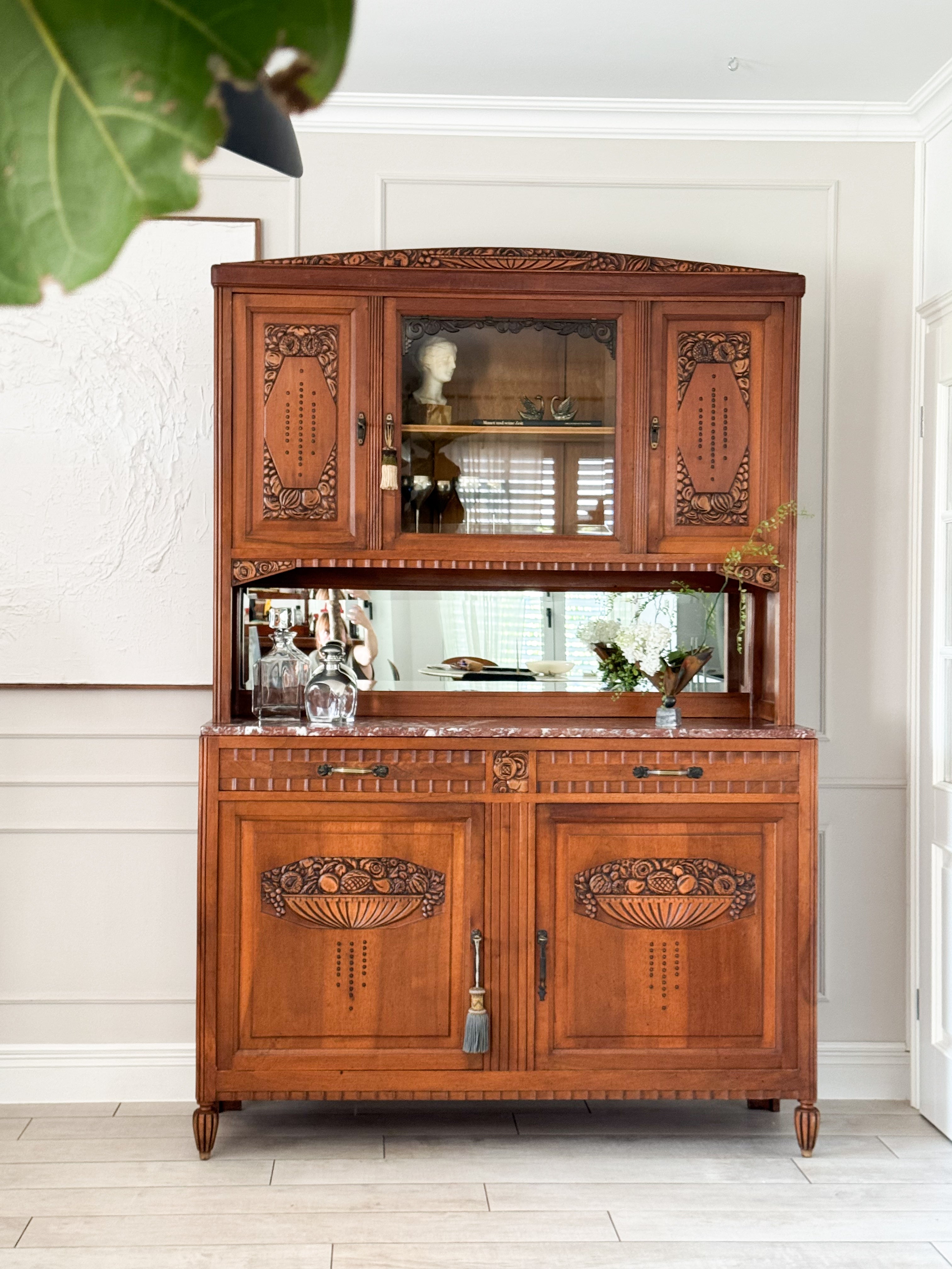 ANTIKER JUGENDSTIL BUFFETSCHRANK MIT MARMORPLATTE