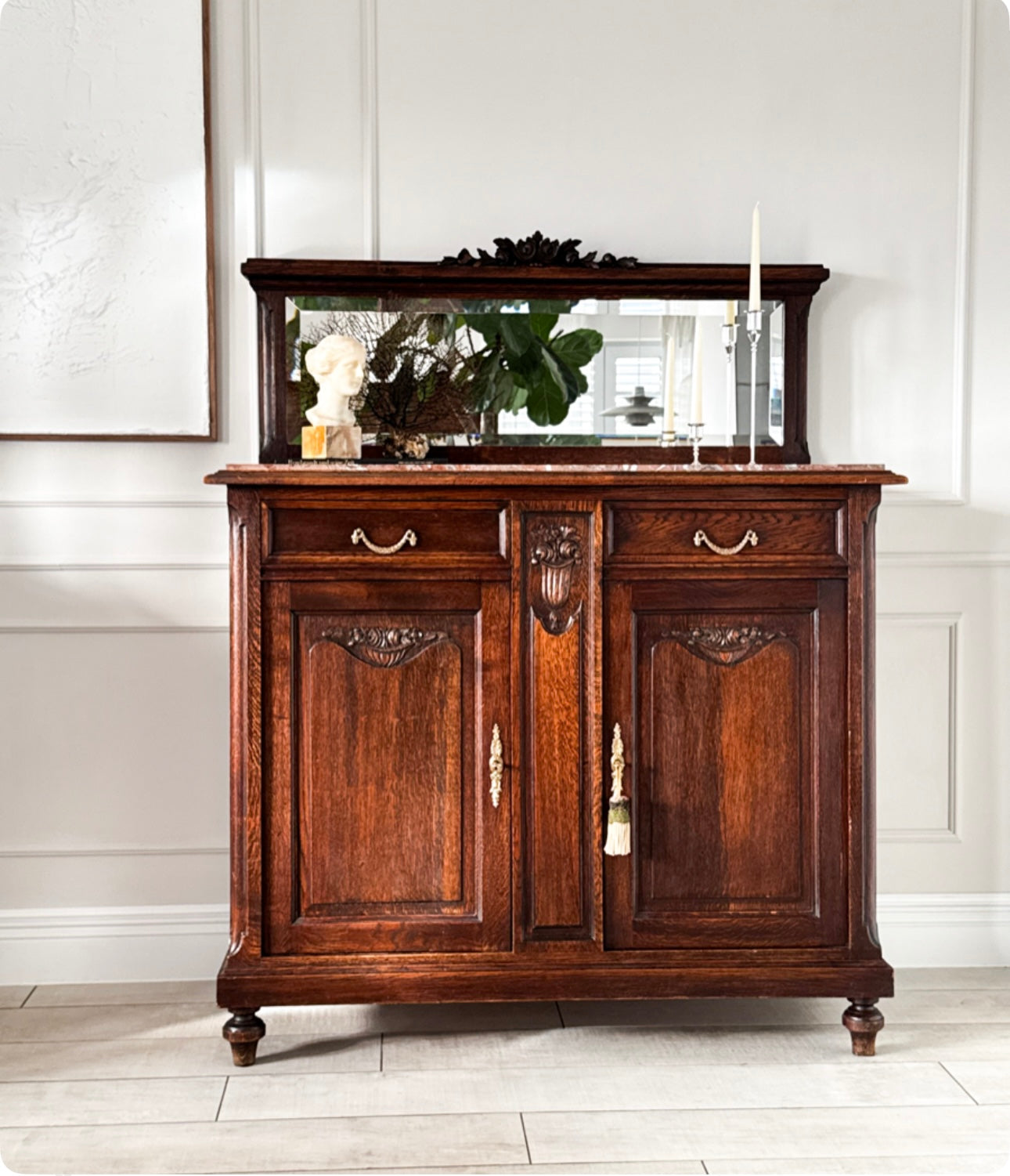 ANTIKE FRANZÖSISCHE SPIEGELKOMMODE MIT MARMORPLATTE