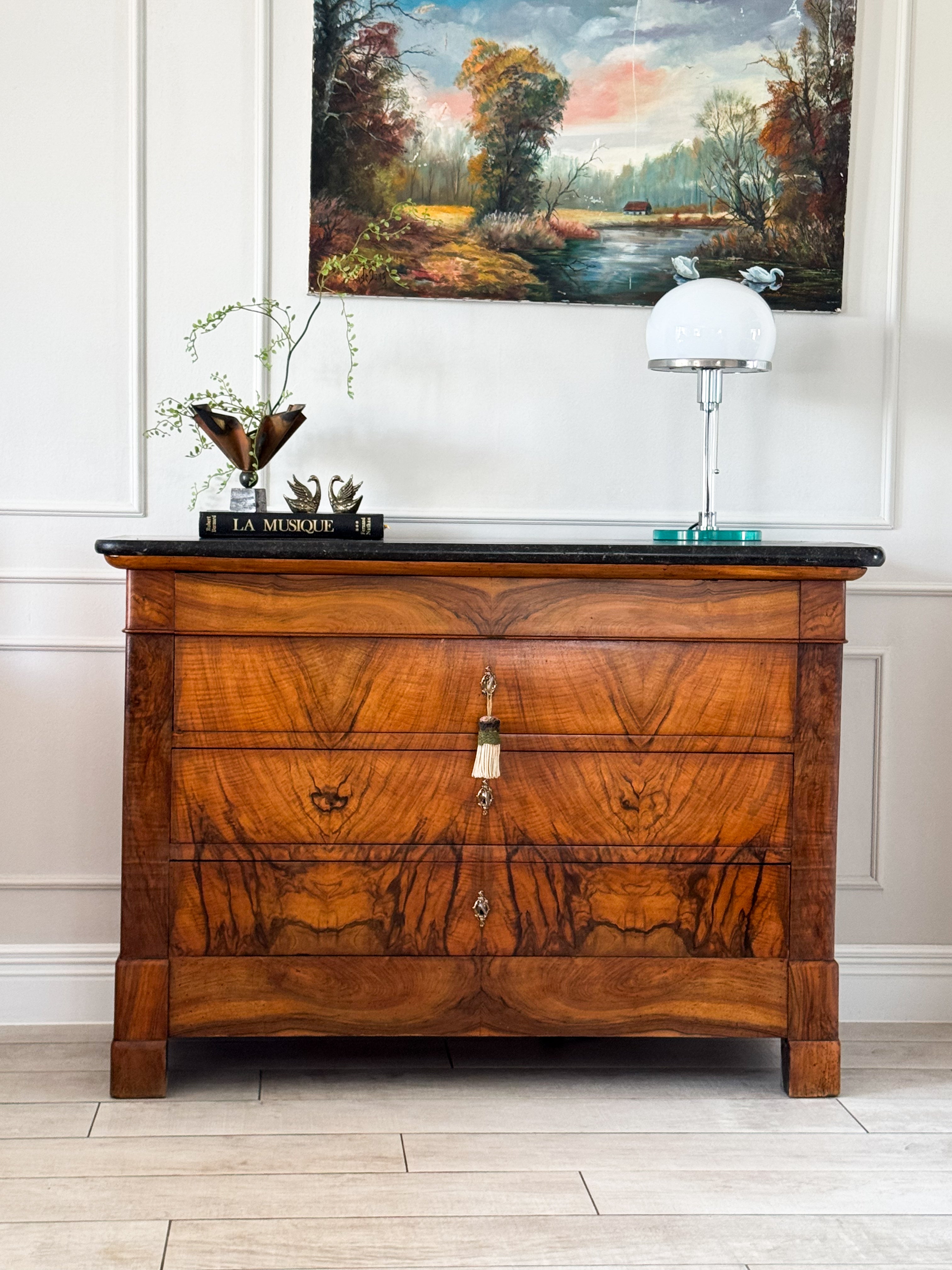 ANTIQUE BIEDERMEIER CHEST OF DRAWERS WITH MARBLE TOP