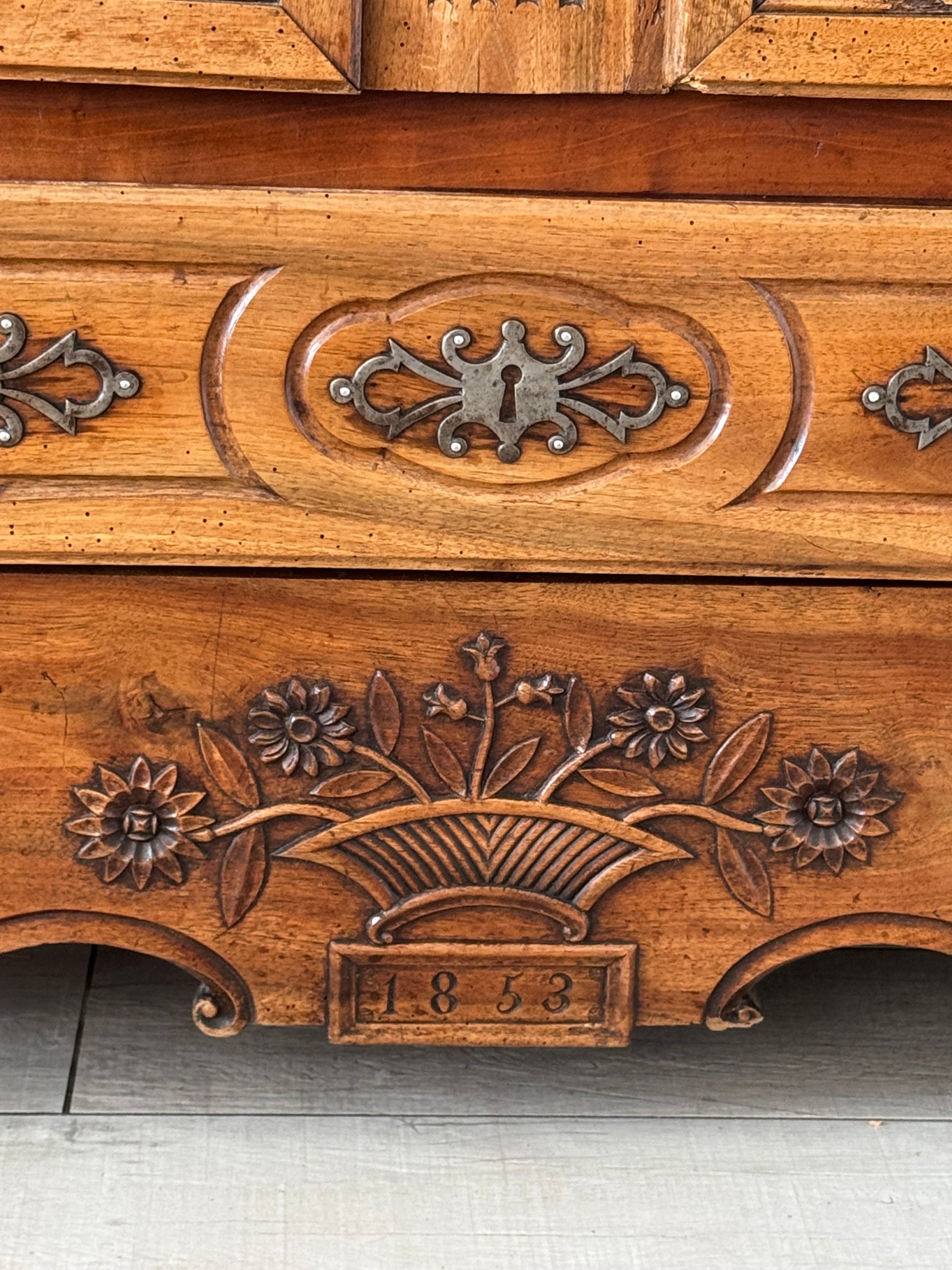 IMPOSING ANTIQUE BIEDERMEIER CABINET 1853 WALNUT