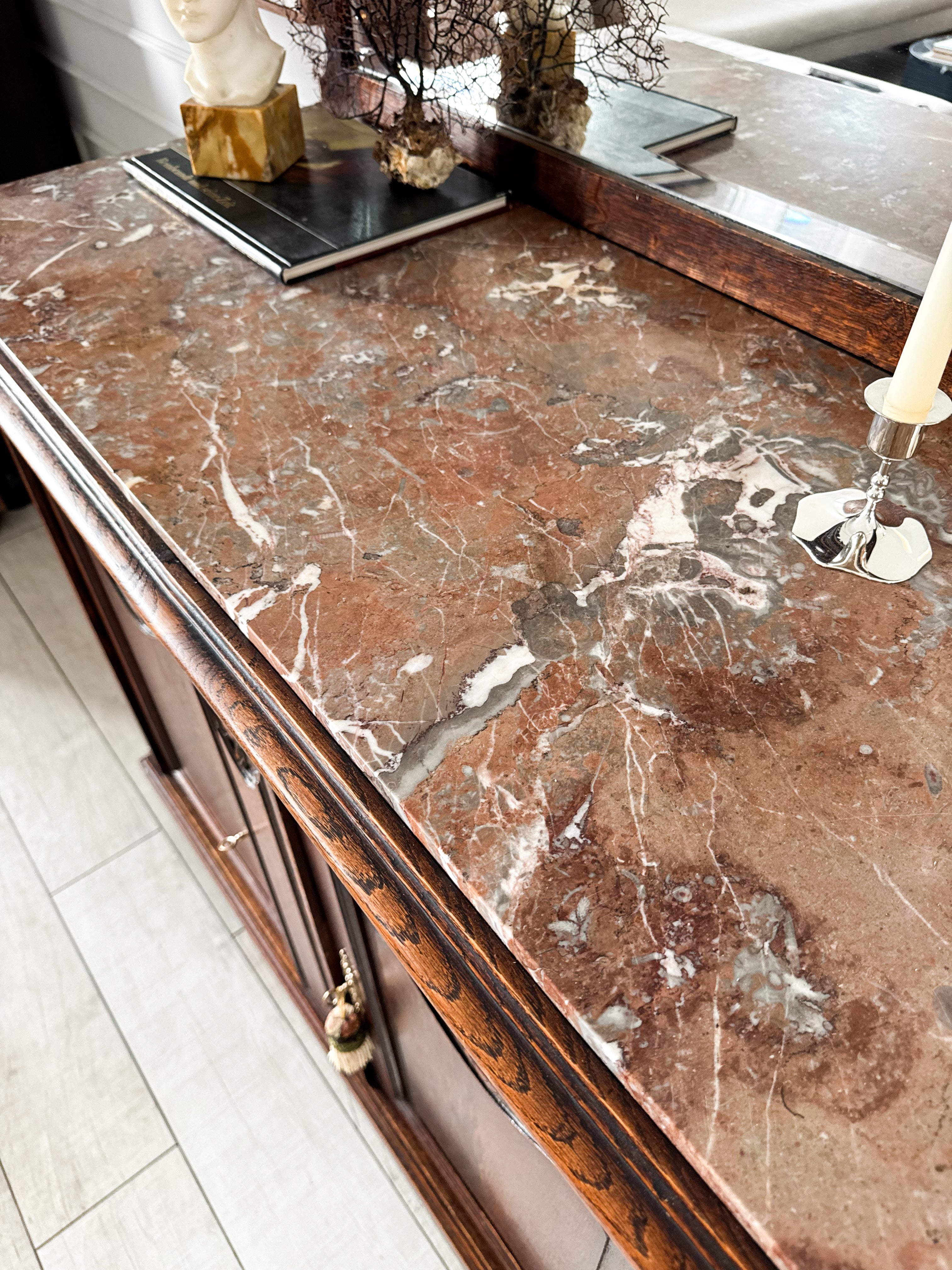 ANTIKE FRANZÖSISCHE SPIEGELKOMMODE MIT MARMORPLATTE