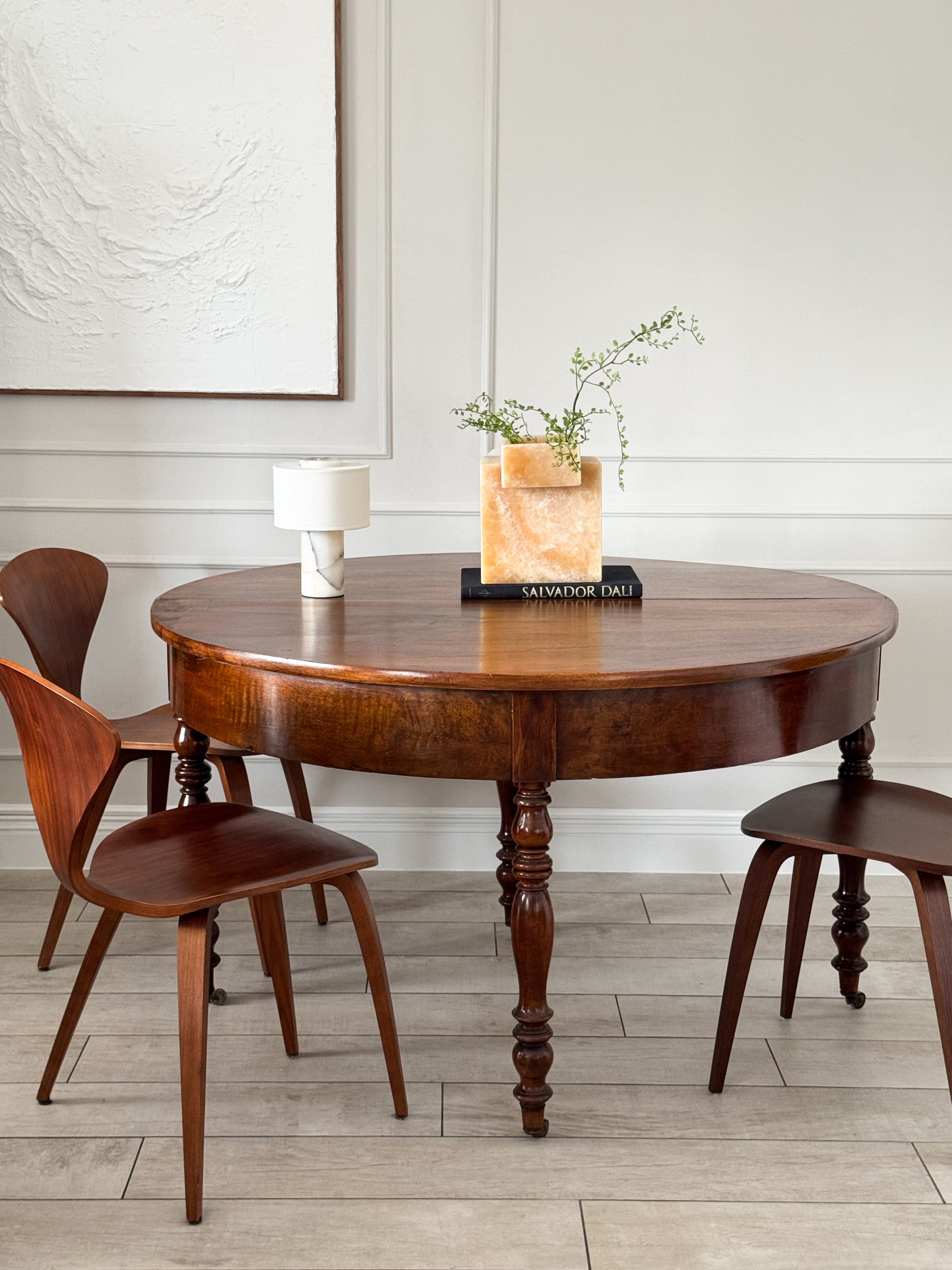 ANTIKER DEMI LUNE TISCH NUSSBAUM BIEDERMEIERZEIT