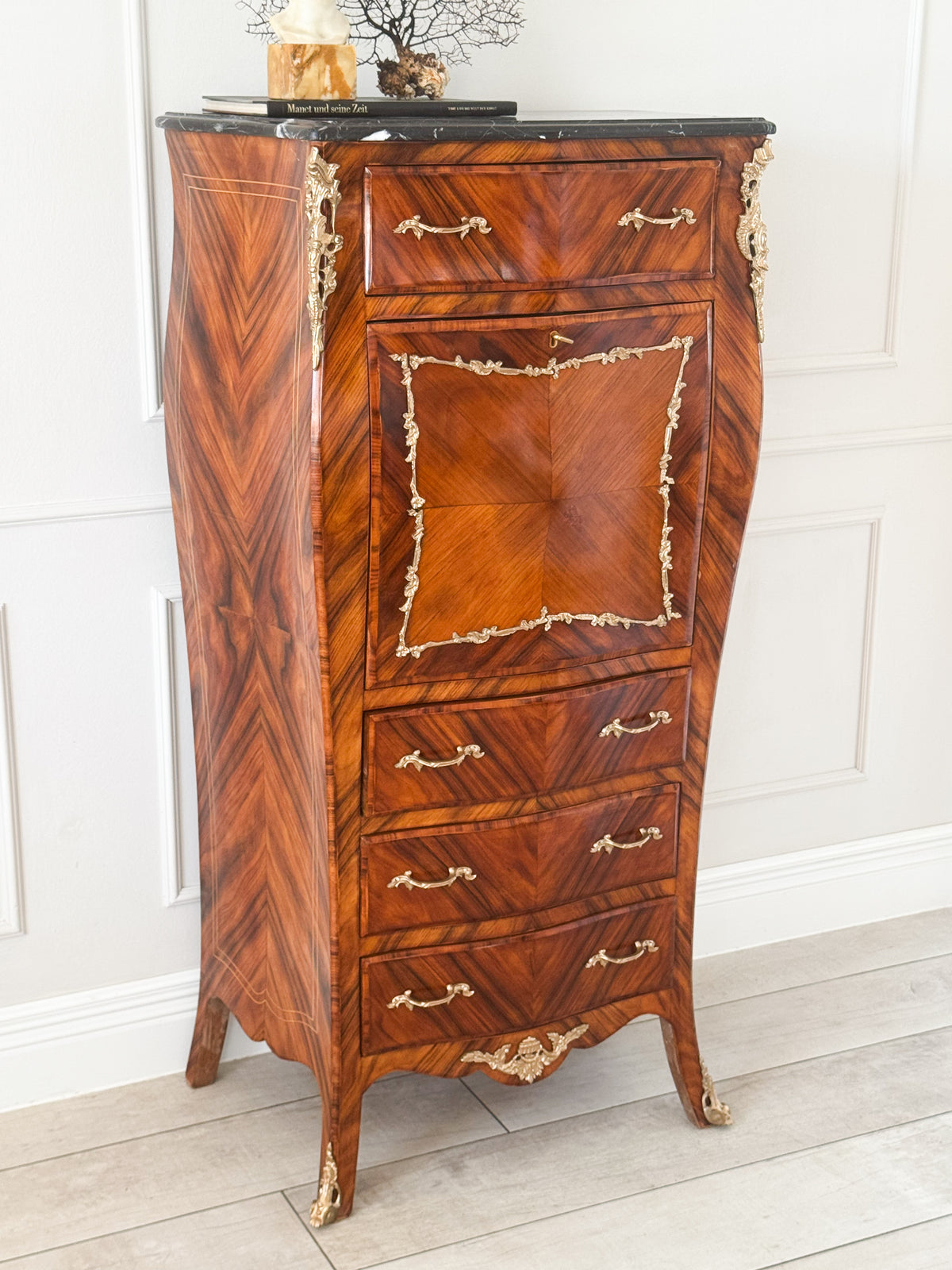 ANTIKER FRANZÖSISCHER DAMENSEKRETÄR LOUIS XV STIL MIT MARMORPLATTE