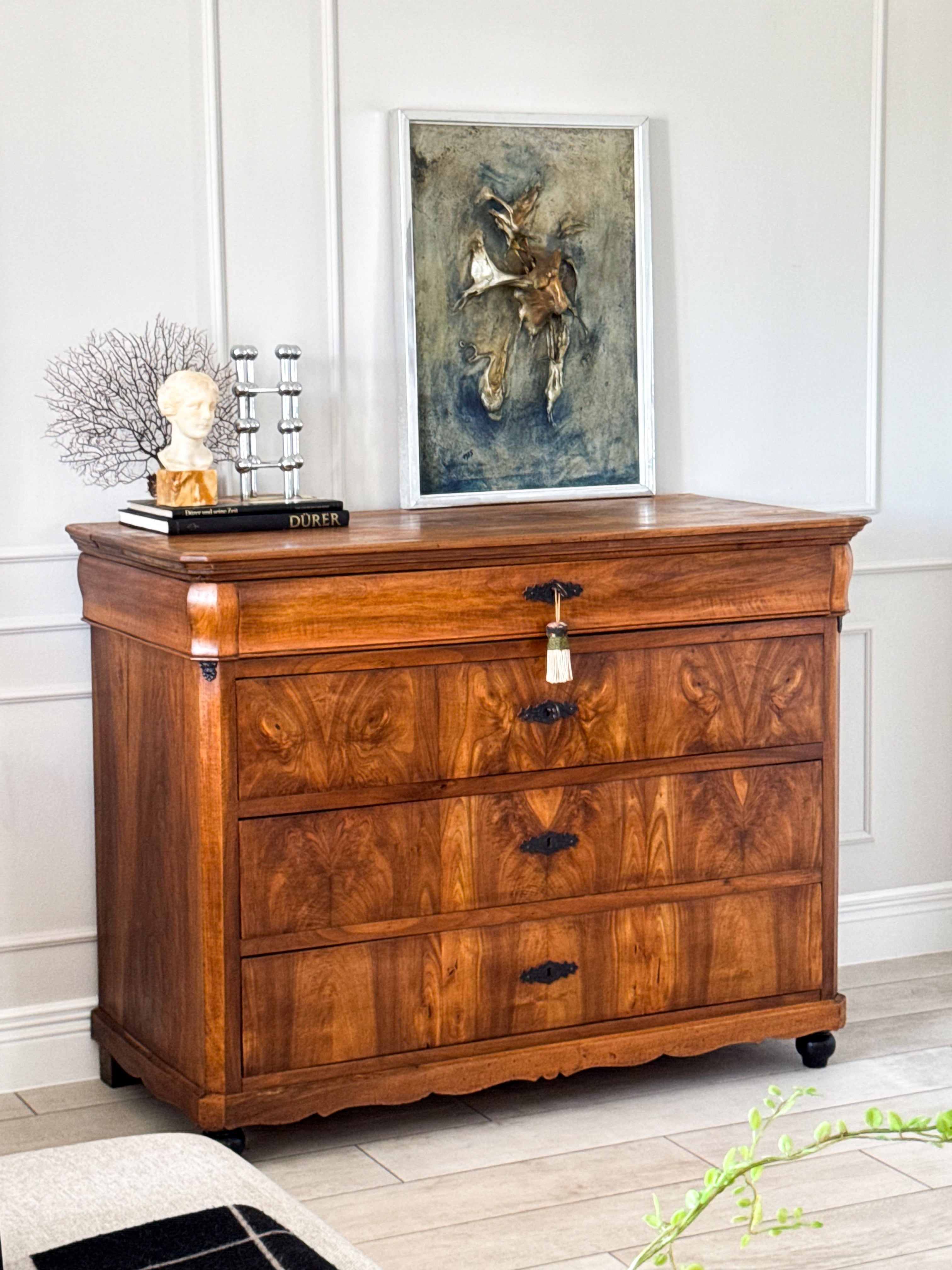 ANTIQUE FRENCH CHEST OF DRAWERS WALNUT BIEDERMEIER PERIOD