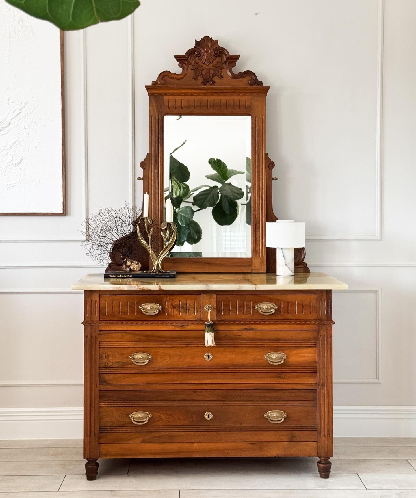 Beautiful Antique Mirror Chest of Drawers with Marble Top