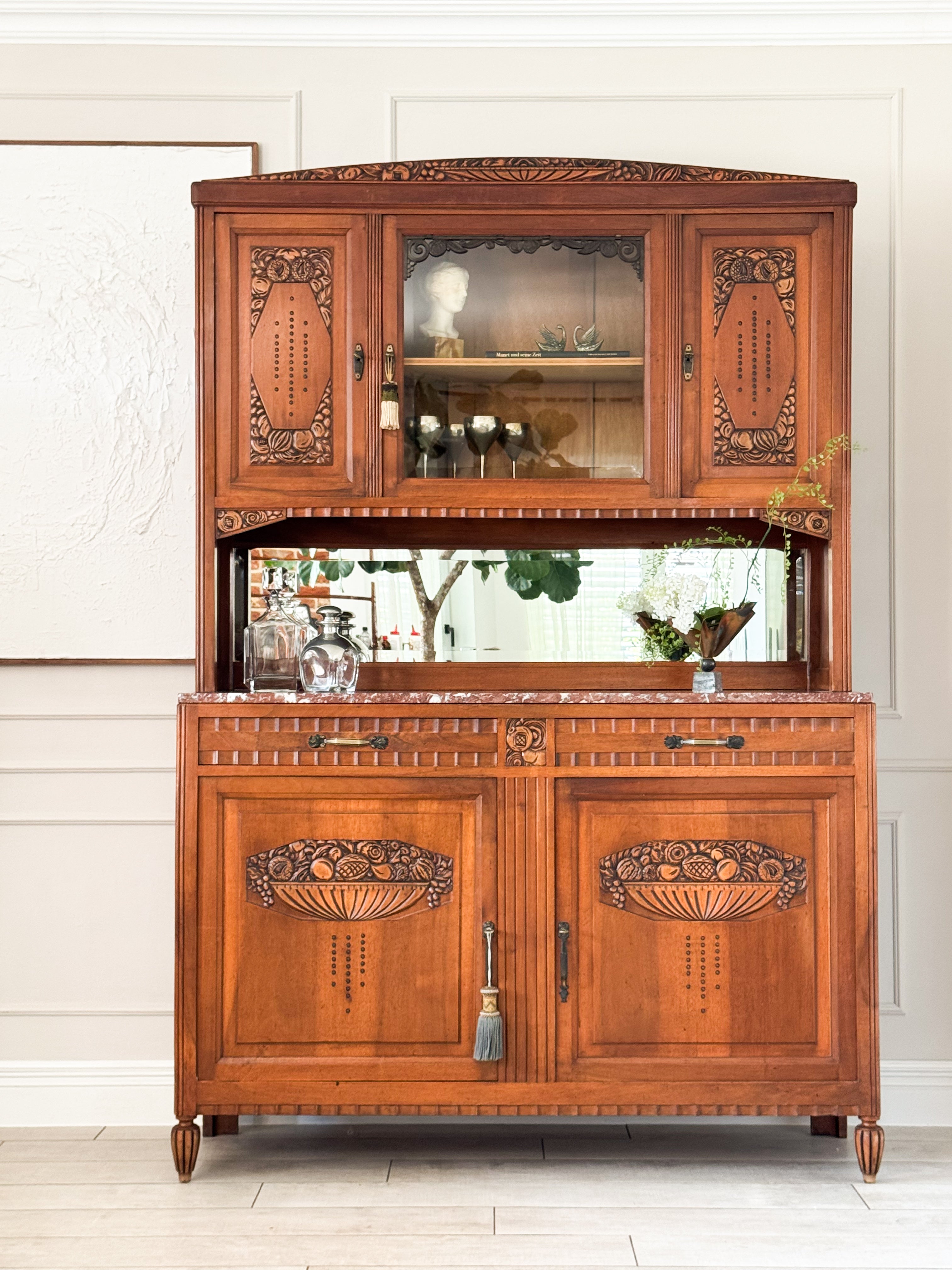 ANTIKER JUGENDSTIL BUFFETSCHRANK MIT MARMORPLATTE
