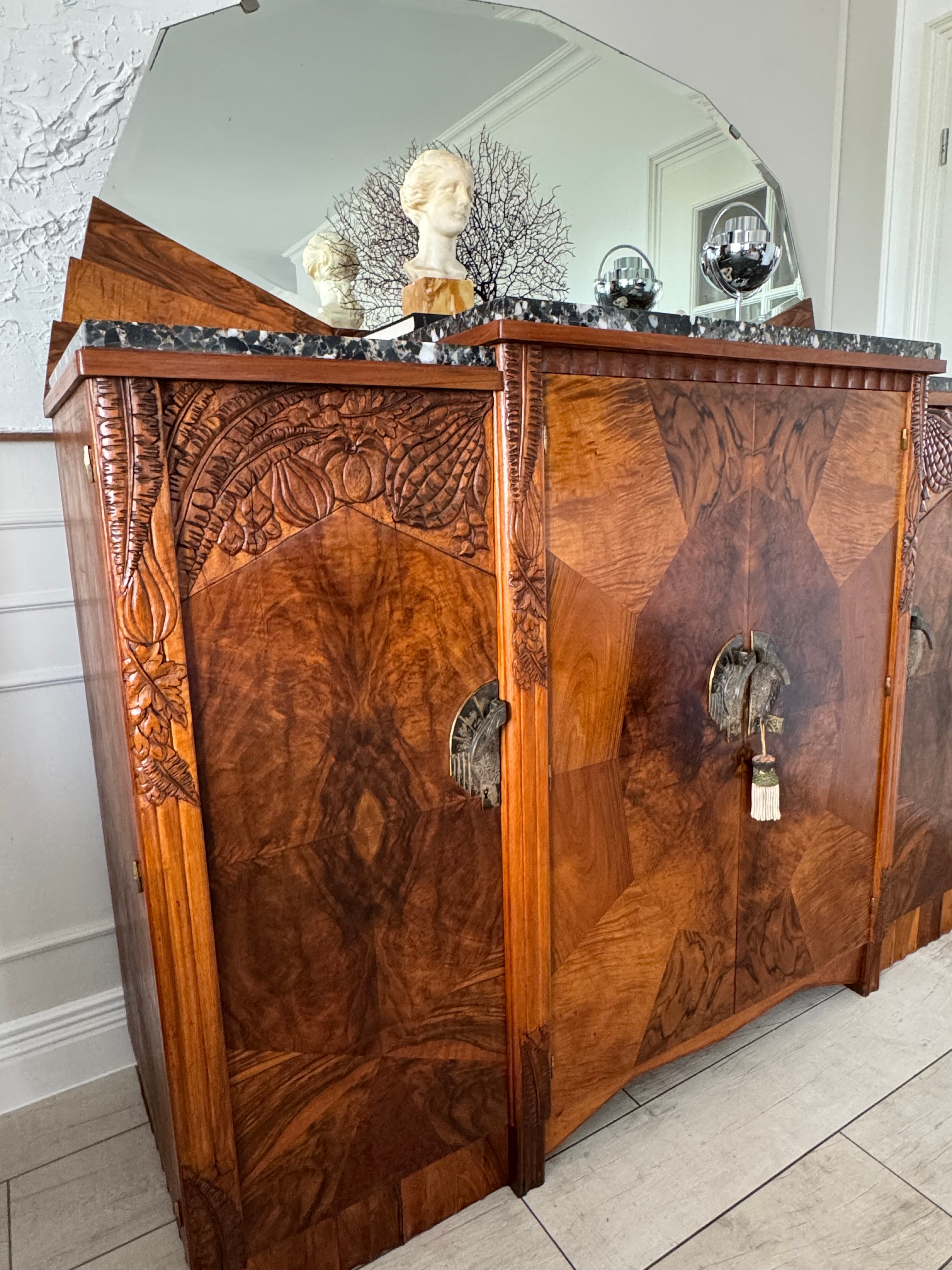 DREAMLIKE ART DECO DRESSING TABLE WITH MARBLE TOP WALNUT