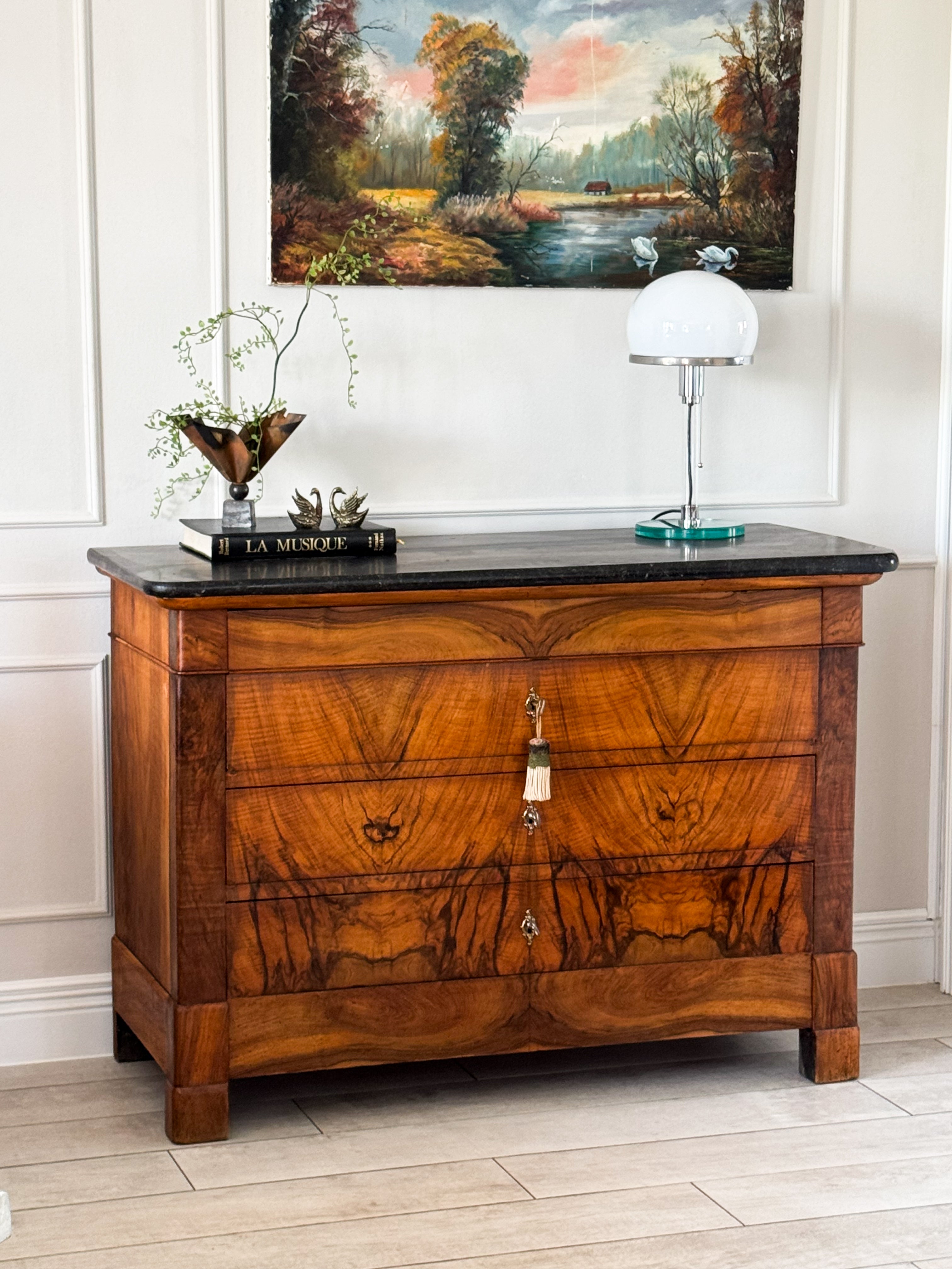 ANTIQUE BIEDERMEIER CHEST OF DRAWERS WITH MARBLE TOP