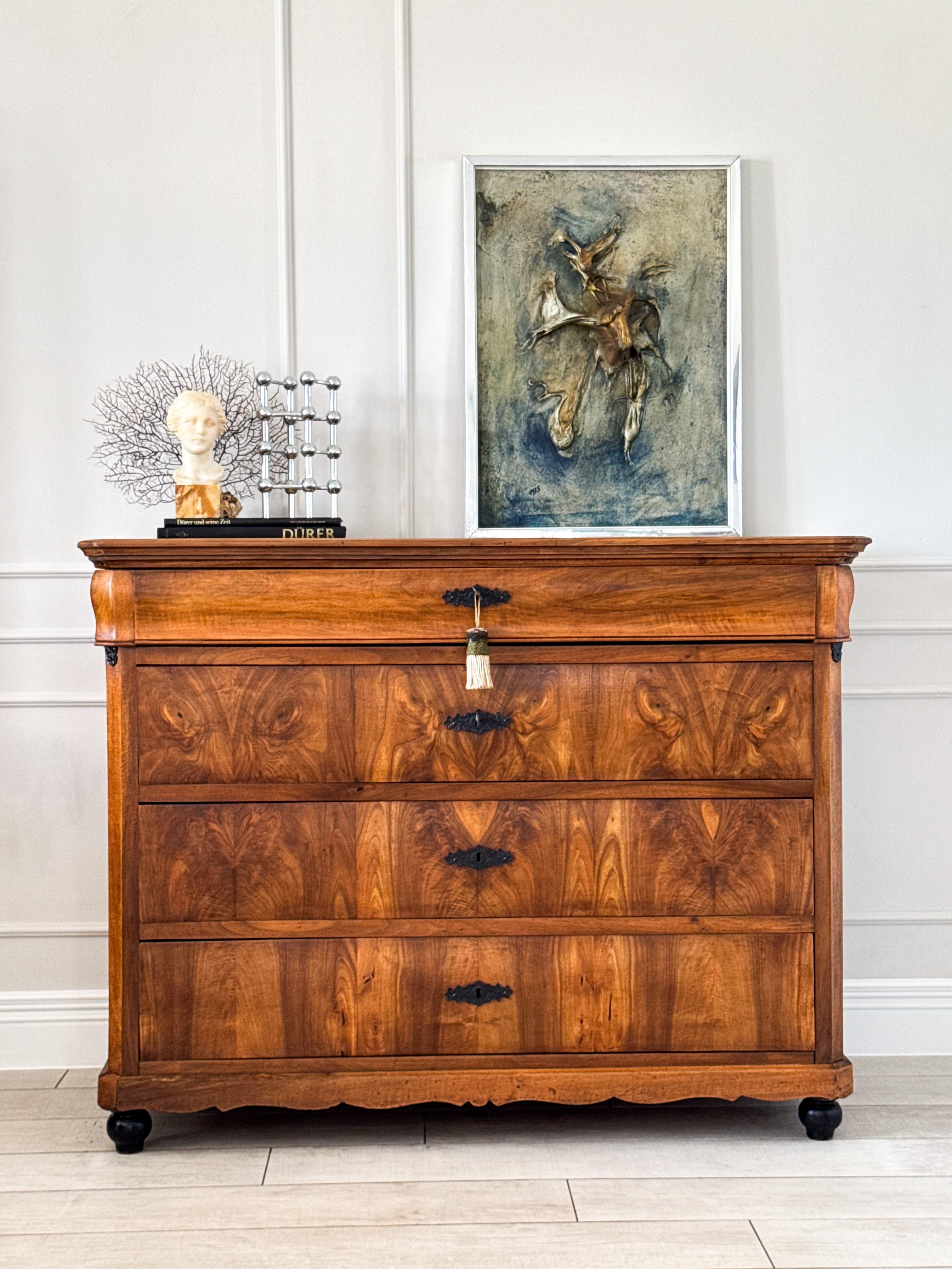 ANTIQUE FRENCH CHEST OF DRAWERS WALNUT BIEDERMEIER PERIOD